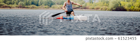 panorama athlete canoeist rowing panorama athlete canoeist rowing 61523455