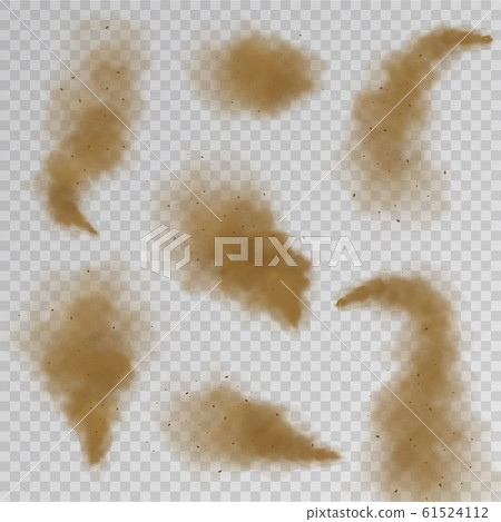 Sand cloud. Dry dust fog, desert sandy air explosion with particles. Brown dirty spray vector isolated textures 61524112