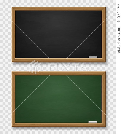 Blackboard. Realistic green and black chalkboard with wooden frame and chalk, blackboards template for school or restaurant 3d vector set 61524170