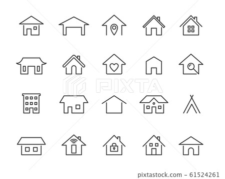 Home line icons. Modern outline houses app signs. Website interface and hotel buildings vector linear symbols Home line icons. Modern outline houses app signs. Website interface and hotel buildings vector linear symbols 61524261