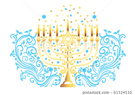 Gold menorah with candles 61524510