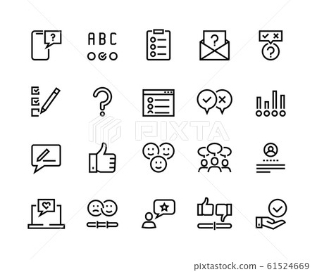 Survey line icons. Quiz and checklist stroke pictograms, customer questionnaire and feedback. Vector feedback option set 61524669