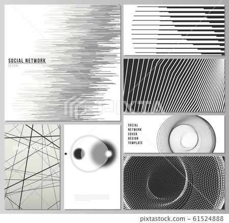 The vector illustration of the editable layouts of modern social network mockups in popular formats. Geometric abstract background, futuristic science and technology concept for minimalistic design. 61524888