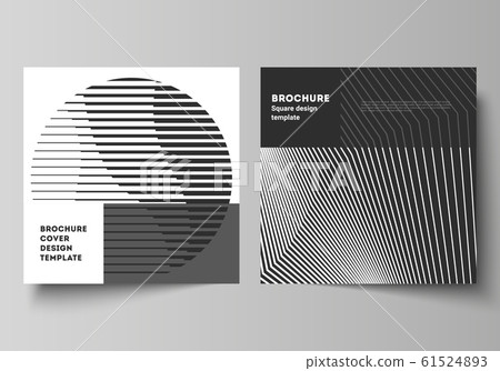 The minimal vector layout of two square format covers design templates for brochure, flyer, magazine. Geometric abstract background, futuristic science and technology concept for minimalistic design. 61524893