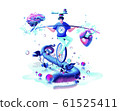 harmony illustration man circus performer riding unicycle on rope inner balance in hand equilibrium counterpoise between heart and brain 61525411