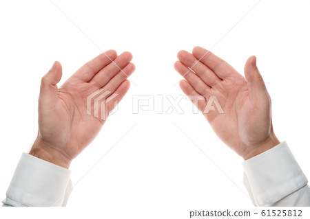 Man hands, palm gesture, isolated on white Man hands, palm gesture, isolated on white 61525812