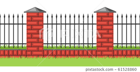 Illustration of bricks fence with forging. 61528860