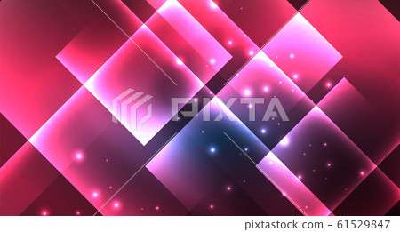 Neon glowing techno square rectangle lines, blue hi-tech futuristic abstract background 61529847