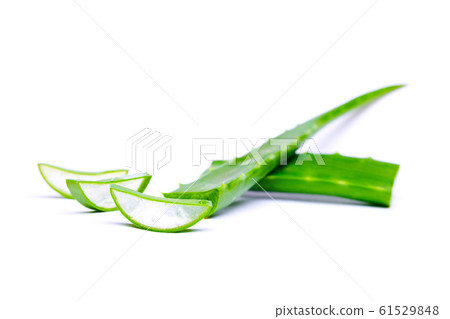Pieces of aloe vera isolated on empty white table 61529848