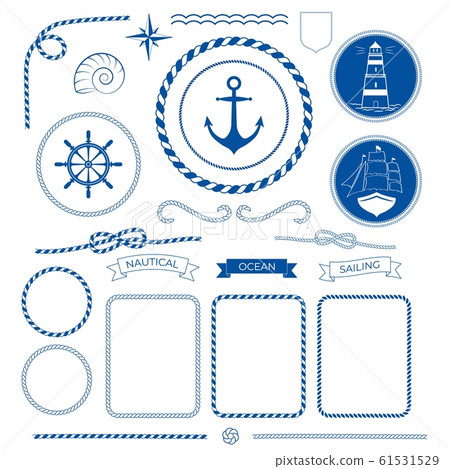 Nautical sea frame collection, marine rope, boat, lighthouse, anchot 61531529