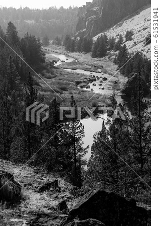 Black-and-white photograph of Smith Rock's view Black-and-white photograph of Smith Rock's view 61531941