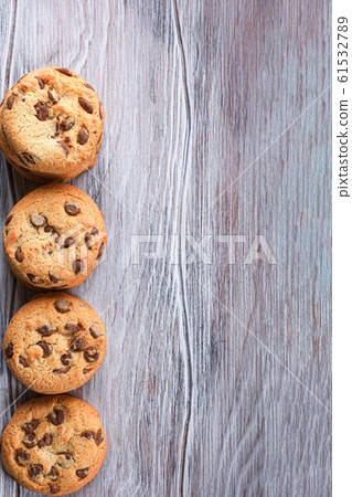 Cookies with chocolate closeup. Homemade cookies. Cookies with chocolate closeup. Homemade cookies. 61532789