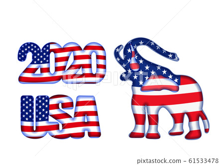 US presidential election until 2020. The symbol of the Republican Party. Balloons. Elephant and the inscription in the color of the flag. illustration 61533478