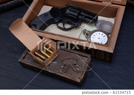 Memorabilia - old vintage revolver gun with Memorabilia - old vintage revolver gun with 61534715