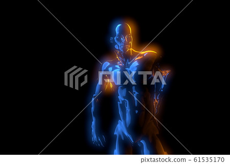 Male torso made of glass or black metal. He have pain and holds his back. Isolated on black background. 3d rendered medical illustration Male torso made of glass or black metal. He have pain and holds his back. Isolated on black background. 3d rendered medical illustration 61535170