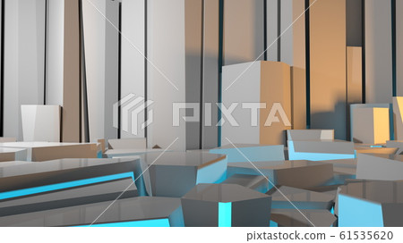 Abstract concrete interior or exterior with chaotic polygonal relief pattern on the wall and floor looks like an ice. 3d illustrationd Abstract concrete interior or exterior with chaotic polygonal relief pattern on the wall and floor looks like an ice. 3d illustrationd 61535620