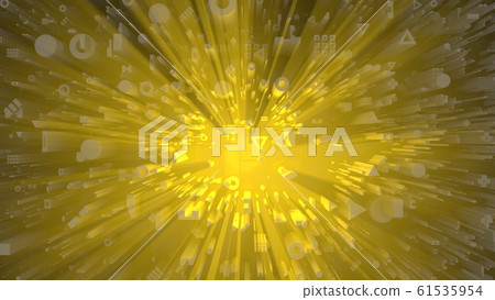 Abstract and futuristic city lit by orange and warm volumetric light. high quality 3d illustration background. Aerial shot top view 61535954