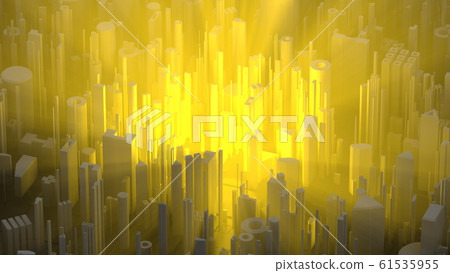 Abstract and futuristic city lit by orange and warm volumetric light. high quality 3d illustration background. Aerial shot Abstract and futuristic city lit by orange and warm volumetric light. high quality 3d illustration background. Aerial shot 61535955