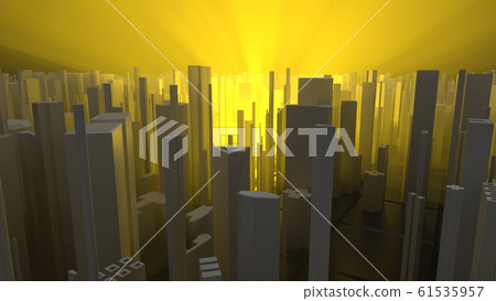 Abstract and futuristic city lit by orange and warm volumetric light. high quality 3d illustration background. Aerial shot Abstract and futuristic city lit by orange and warm volumetric light. high quality 3d illustration background. Aerial shot 61535957