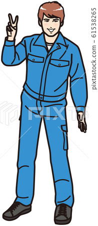 Man in work clothes doing pace sign Man in work clothes doing pace sign 61538265