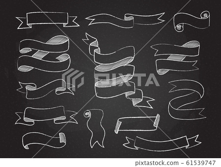 Chalk style sketchy ribbons and flags vector set Chalk style sketchy ribbons and flags vector set 61539747