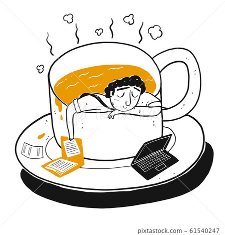 The drawing character a man in cup of coffee. The drawing character a man in cup of coffee. 61540247