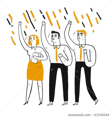 Businessman in teamwork, clenched fist raising in Businessman in teamwork, clenched fist raising in 61540264