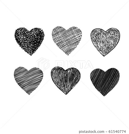 Hearts set isolated on white. Scribble doodle style. Vector 61540774
