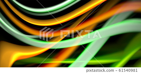 Abstract silk smooth lines on black, multicolored liquid fluid rainbow style waves on black 61540981