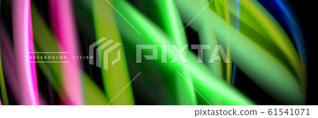 Silk and smooth flow wave poster design. Color waves, liquid style lines and shapes in black color background 61541071