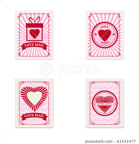 Set Valentine s day postage stamps, collection for postcard, mail envelope. Hearts, retro, vintage, vector, isolated Set Valentine s day postage stamps, collection for postcard, mail envelope. Hearts, retro, vintage, vector, isolated 61541477
