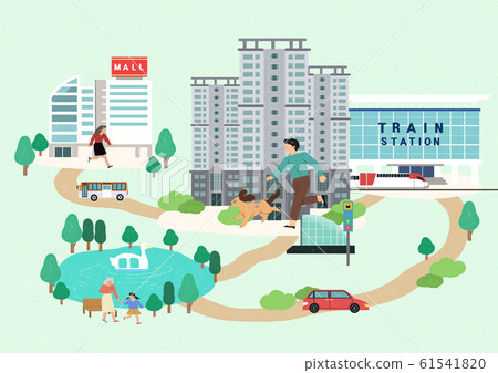 Happy family with house, pleasant residential environment concept illustration 010 61541820