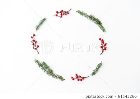 christmas frame of fir branches with red berries christmas frame of fir branches with red berries 61543260