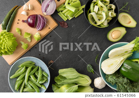 close up of different green vegetables 61545066