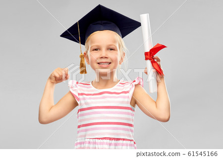 little girl in mortarboard with diploma little girl in mortarboard with diploma 61545166