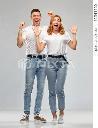 portrait of happy couple in white t-shirts portrait of happy couple in white t-shirts 61545200