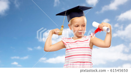 little girl in mortarboard with diploma 61545650