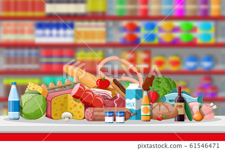 Supermarket store interior with goods. 61546471