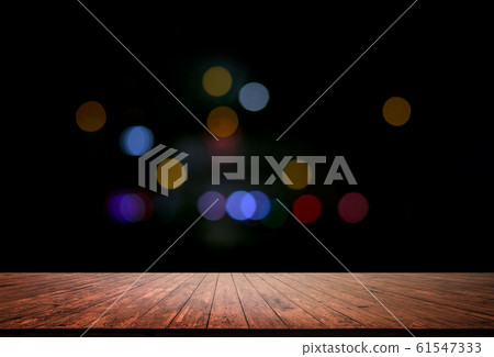 empty wood plank floor mock on the bokeh night 61547333