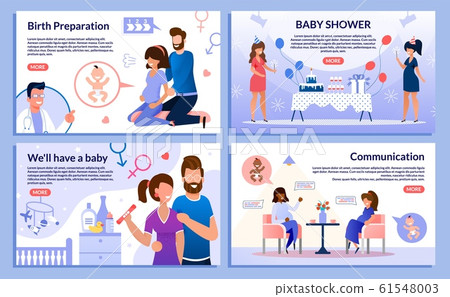 Pregnant Woman Activities Flat Vector Webpage Set 61548003