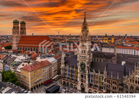 Aerial view on Marienplatz town hall and Frauenkirche in Munich, Germany Aerial view on Marienplatz town hall and Frauenkirche in Munich, Germany 61548394