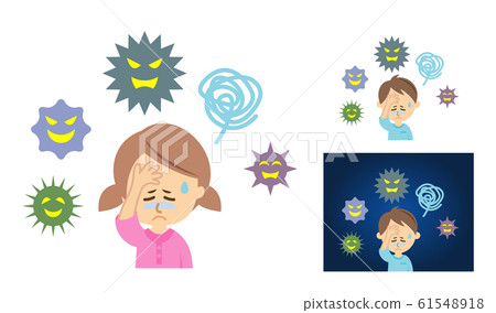 Illustration image of a child whose head hurts due to a virus 61548918