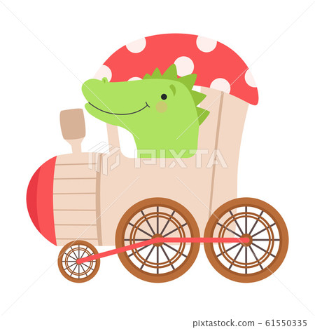 Cheerful Red Cheeked Crocodile Driving on Toy Train Vector Illustration Cheerful Red Cheeked Crocodile Driving on Toy Train Vector Illustration 61550335