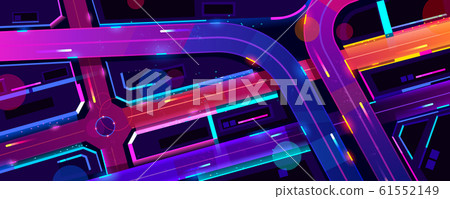 Night city with transport interchange top view. 61552149