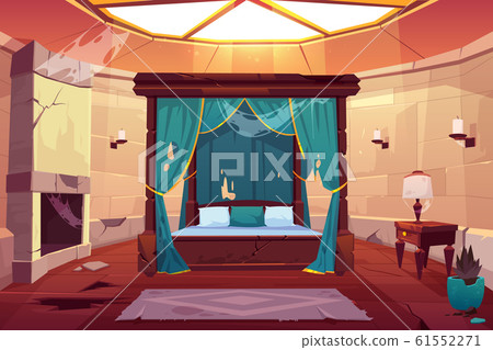 Bedroom in castle or palace. Empty sunny apartment Bedroom in castle or palace. Empty sunny apartment 61552271