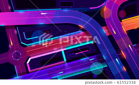 Night city with transport interchange top view. 61552338