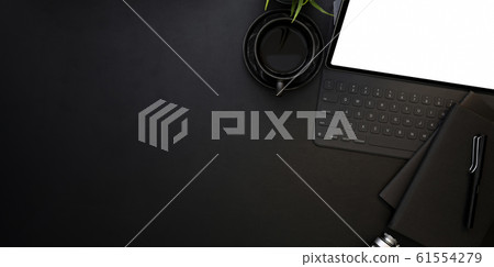 Top view of modern workplace with blank screen 61554279