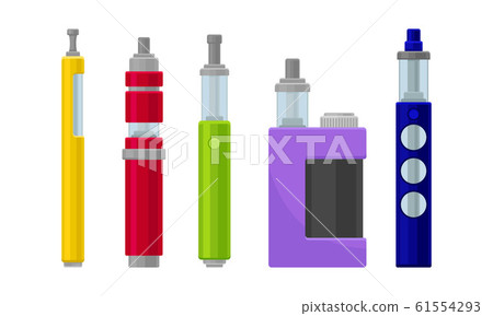 Electronic Cigarettes Vector Set. Metalic E-cigarette Pen Isolated On White Background 61554293