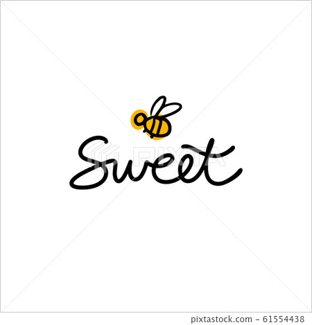 Hand drawn lettering Sweet with cartoon bee. Hand drawn lettering Sweet with cartoon bee. 61554438