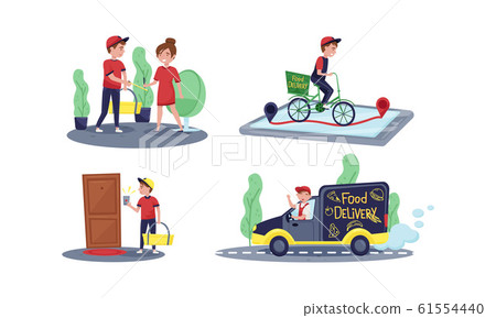 Young People Deliver Orders to Clients Vector Illustrations Set 61554440